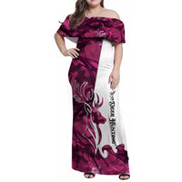 Pink Camo Customize Name Deer Hunting Family Matching Off Shoulder Maxi Dress and Hawaiian Shirt Tribal Buck Silhouette - Wonder Print Shop