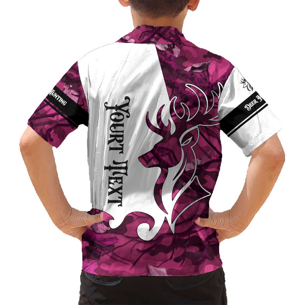 Pink Camo Customize Name Deer Hunting Family Matching Off Shoulder Short Dress and Hawaiian Shirt Tribal Buck Silhouette - Wonder Print Shop