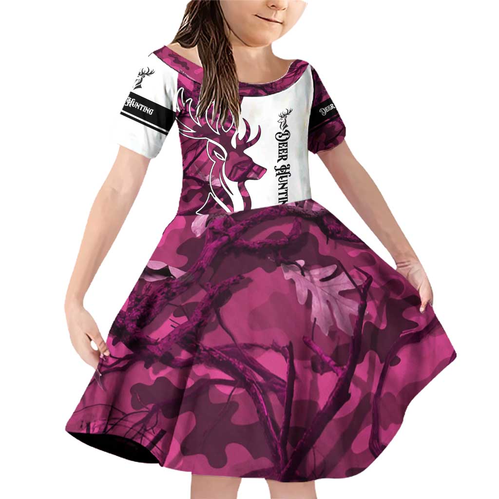 Pink Camo Customize Name Deer Hunting Family Matching Off Shoulder Short Dress and Hawaiian Shirt Tribal Buck Silhouette - Wonder Print Shop