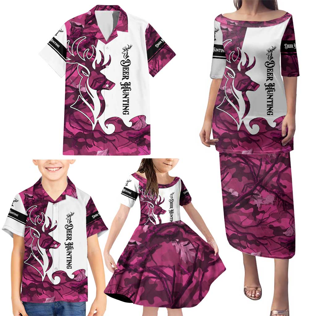 Pink Camo Customize Name Deer Hunting Family Matching Puletasi and Hawaiian Shirt Tribal Buck Silhouette - Wonder Print Shop