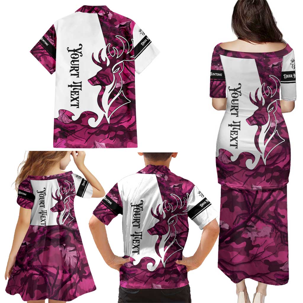 Pink Camo Customize Name Deer Hunting Family Matching Puletasi and Hawaiian Shirt Tribal Buck Silhouette - Wonder Print Shop