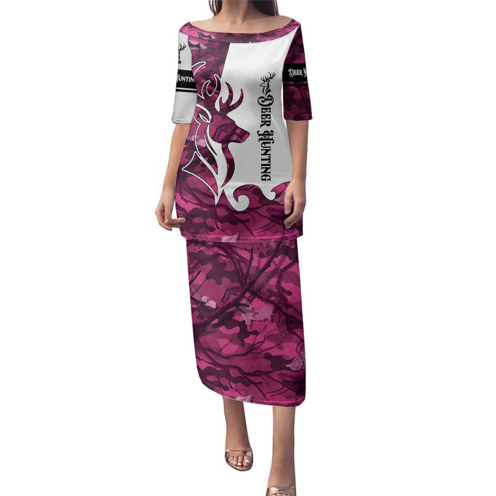 Pink Camo Customize Name Deer Hunting Family Matching Puletasi and Hawaiian Shirt Tribal Buck Silhouette - Wonder Print Shop