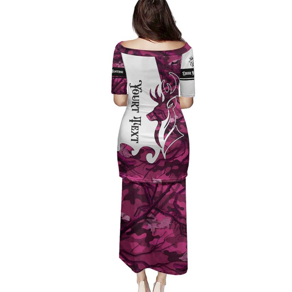 Pink Camo Customize Name Deer Hunting Family Matching Puletasi and Hawaiian Shirt Tribal Buck Silhouette - Wonder Print Shop