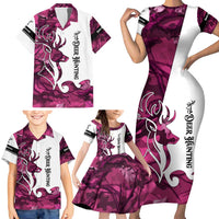 Pink Camo Customize Name Deer Hunting Family Matching Short Sleeve Bodycon Dress and Hawaiian Shirt Tribal Buck Silhouette - Wonder Print Shop