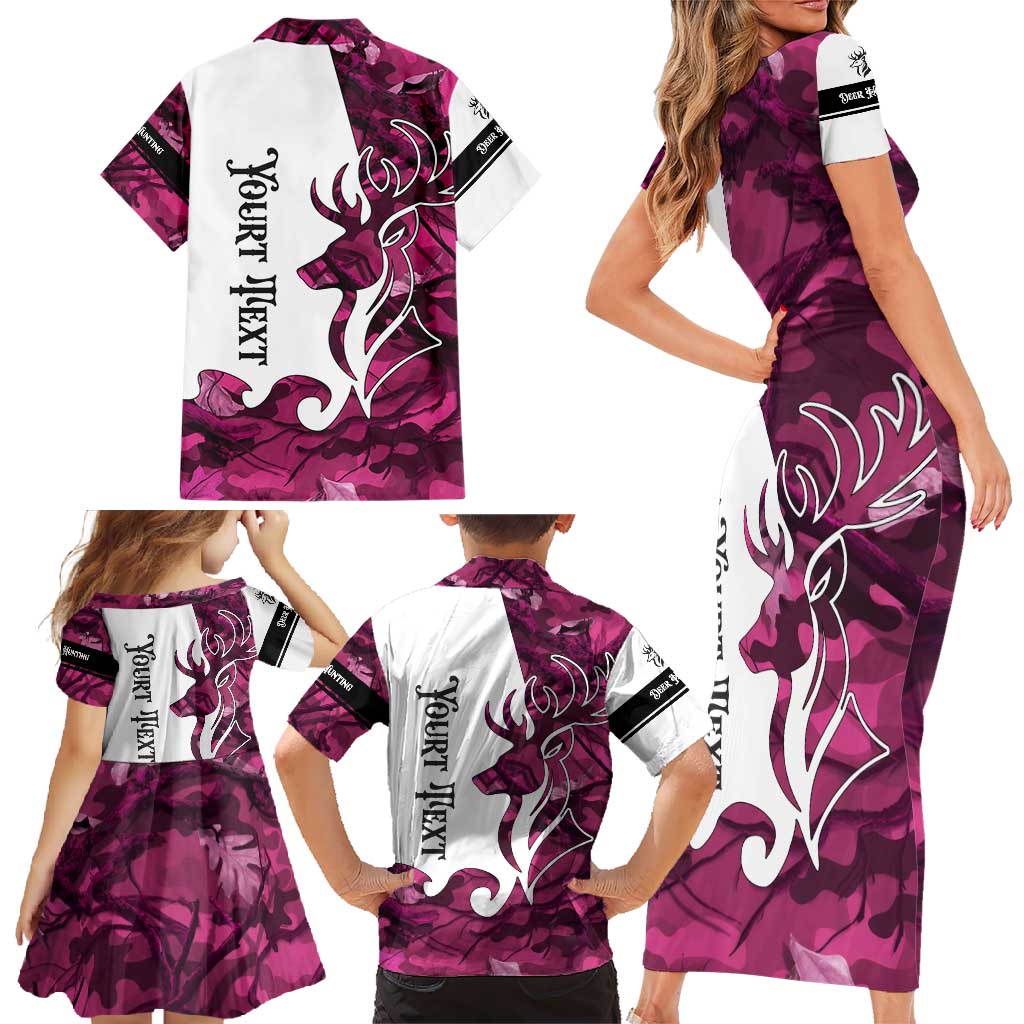 Pink Camo Customize Name Deer Hunting Family Matching Short Sleeve Bodycon Dress and Hawaiian Shirt Tribal Buck Silhouette - Wonder Print Shop