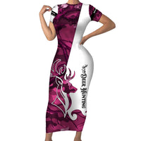 Pink Camo Customize Name Deer Hunting Family Matching Short Sleeve Bodycon Dress and Hawaiian Shirt Tribal Buck Silhouette - Wonder Print Shop