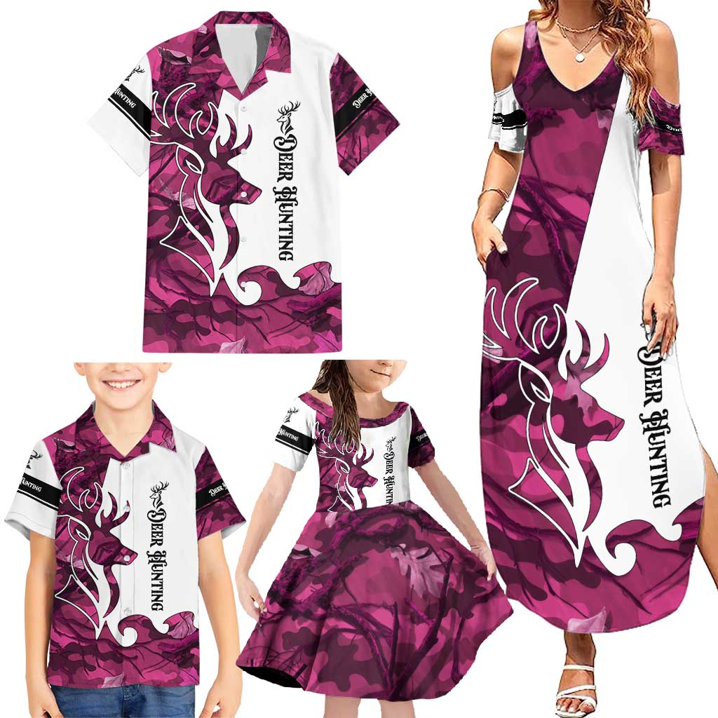 Pink Camo Customize Name Deer Hunting Family Matching Summer Maxi Dress and Hawaiian Shirt Tribal Buck Silhouette - Wonder Print Shop