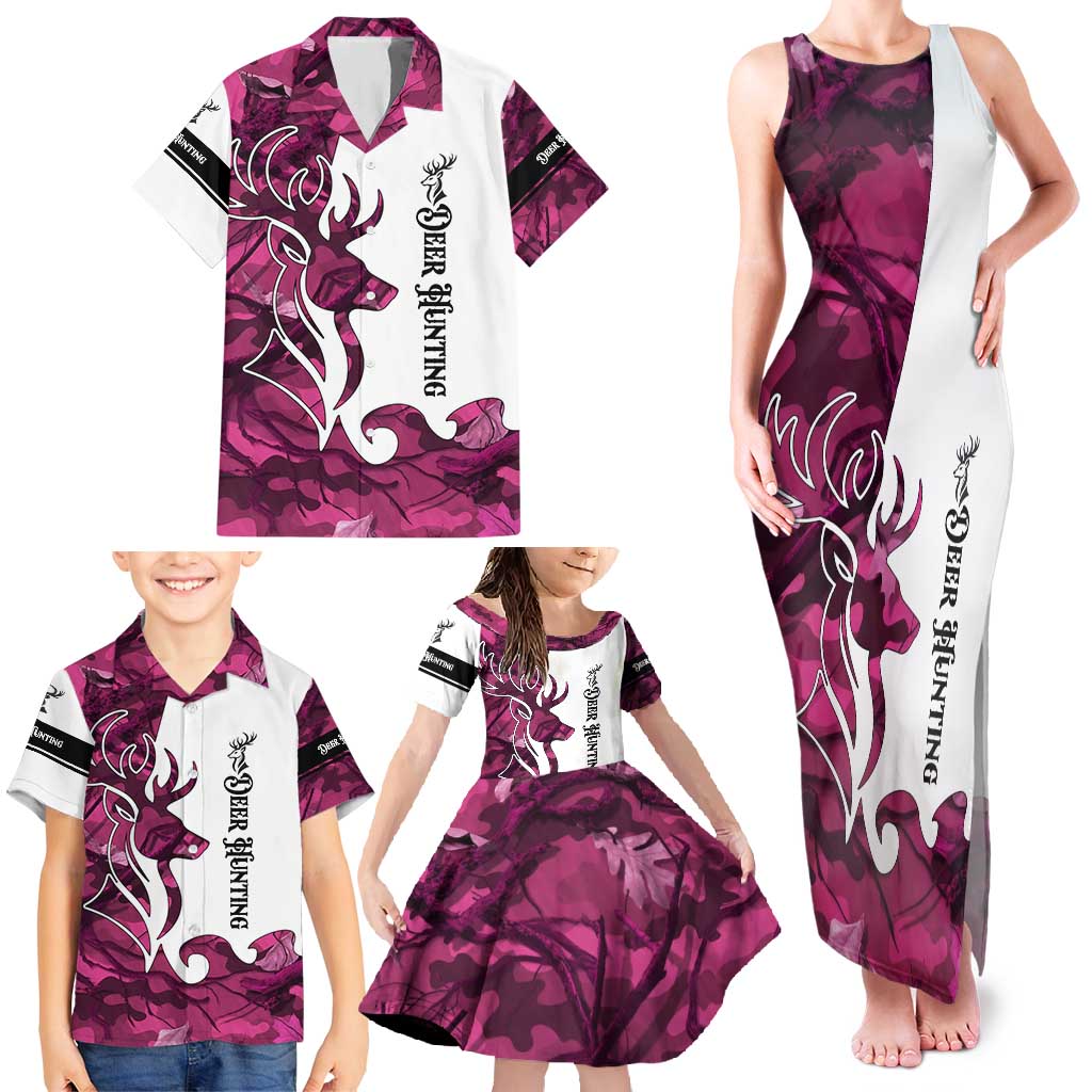 Pink Camo Customize Name Deer Hunting Family Matching Tank Maxi Dress and Hawaiian Shirt Tribal Buck Silhouette - Wonder Print Shop