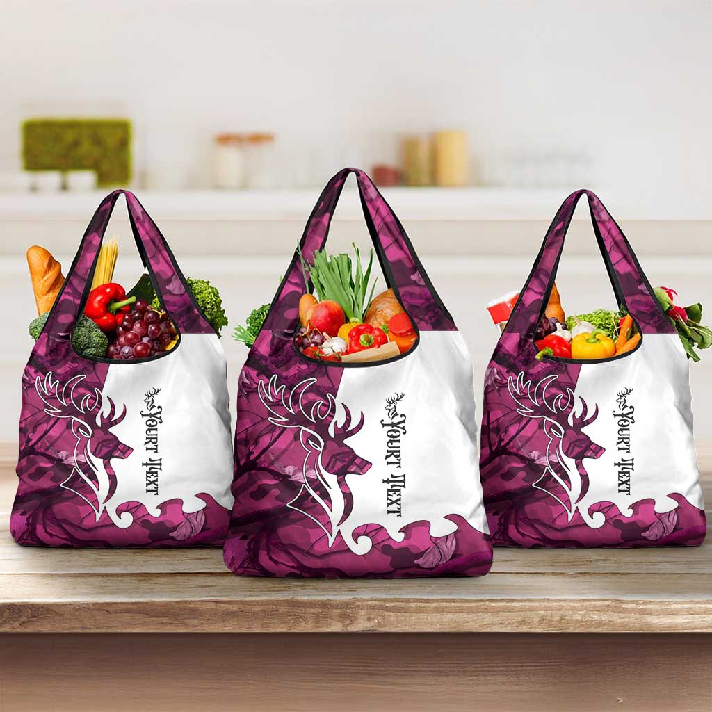 Pink Camo Customize Name Deer Hunting Grocery Bag Tribal Buck Silhouette - Wonder Print Shop