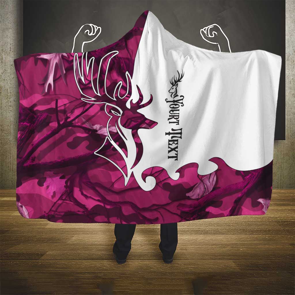 Pink Camo Customize Name Deer Hunting Hooded Blanket Tribal Buck Silhouette - Wonder Print Shop