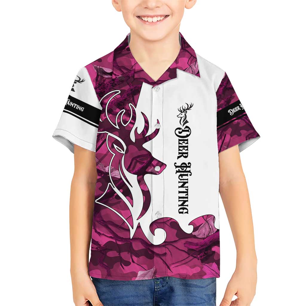 Pink Camo Customize Name Deer Hunting Kid Hawaiian Shirt Tribal Buck Silhouette - Wonder Print Shop