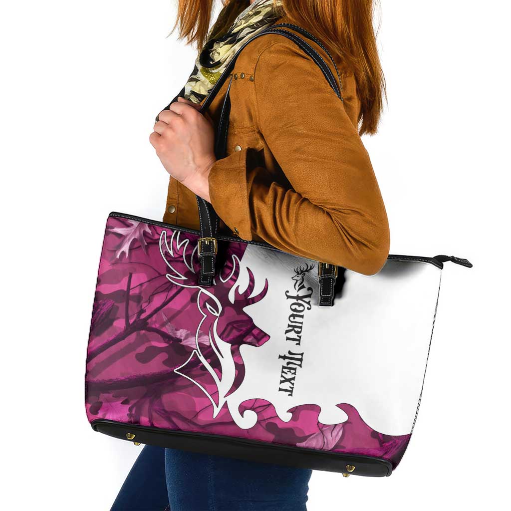 Pink Camo Customize Name Deer Hunting Leather Tote Bag Tribal Buck Silhouette - Wonder Print Shop