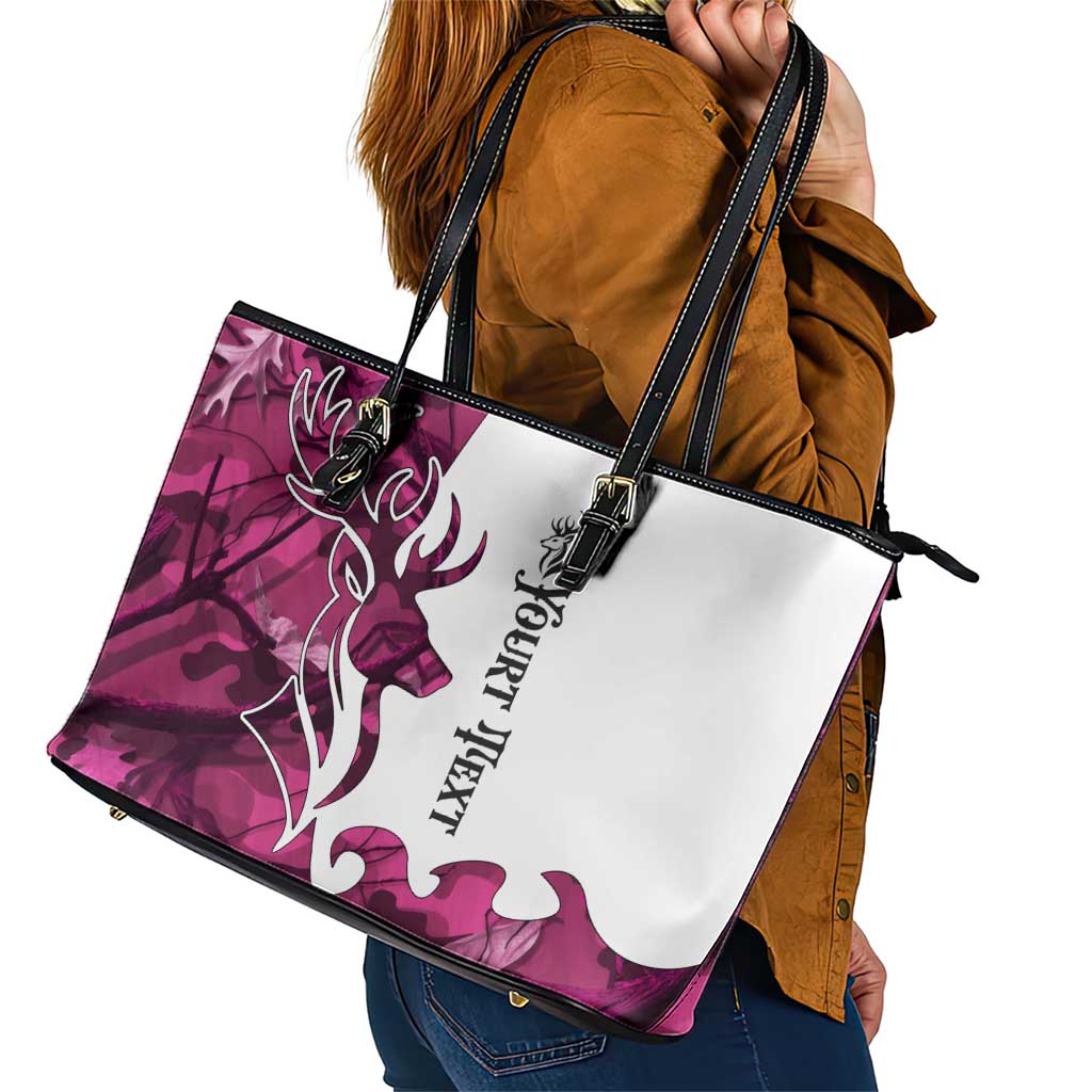 Pink Camo Customize Name Deer Hunting Leather Tote Bag Tribal Buck Silhouette - Wonder Print Shop