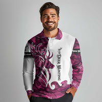 Pink Camo Customize Name Deer Hunting Long Sleeve Polo Shirt Tribal Buck Silhouette - Wonder Print Shop