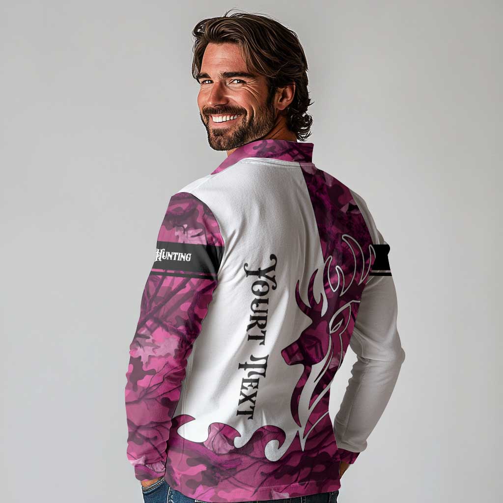 Pink Camo Customize Name Deer Hunting Long Sleeve Polo Shirt Tribal Buck Silhouette - Wonder Print Shop
