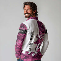 Pink Camo Customize Name Deer Hunting Long Sleeve Polo Shirt Tribal Buck Silhouette - Wonder Print Shop