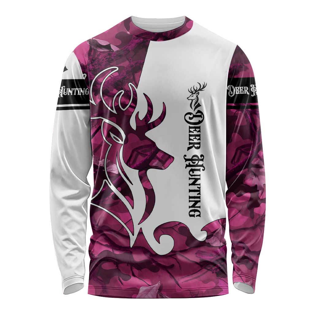 Pink Camo Customize Name Deer Hunting Long Sleeve Shirt Tribal Buck Silhouette - Wonder Print Shop