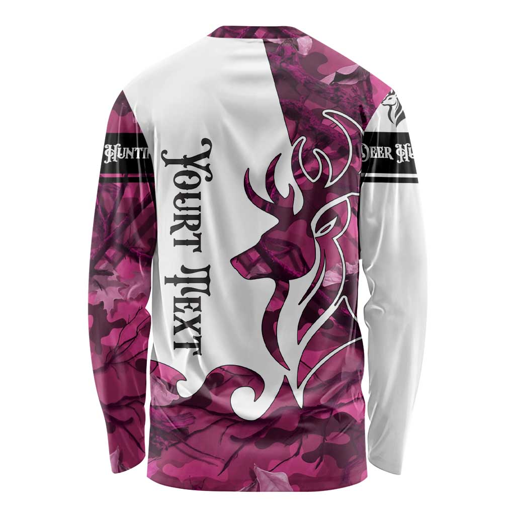 Pink Camo Customize Name Deer Hunting Long Sleeve Shirt Tribal Buck Silhouette - Wonder Print Shop