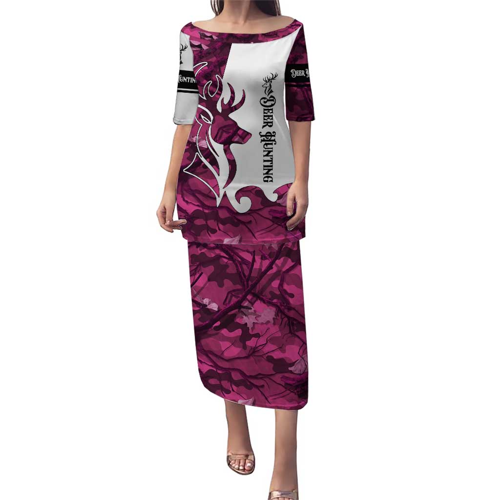 Pink Camo Customize Name Deer Hunting Puletasi Tribal Buck Silhouette - Wonder Print Shop