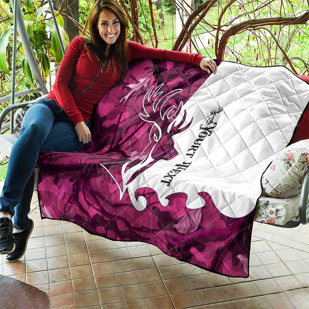 Pink Camo Customize Name Deer Hunting Quilt Tribal Buck Silhouette - Wonder Print Shop