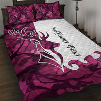 Pink Camo Customize Name Deer Hunting Quilt Bed Set Tribal Buck Silhouette - Wonder Print Shop