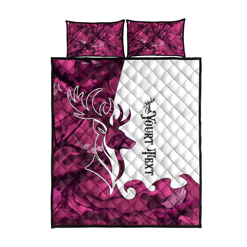 Pink Camo Customize Name Deer Hunting Quilt Bed Set Tribal Buck Silhouette - Wonder Print Shop