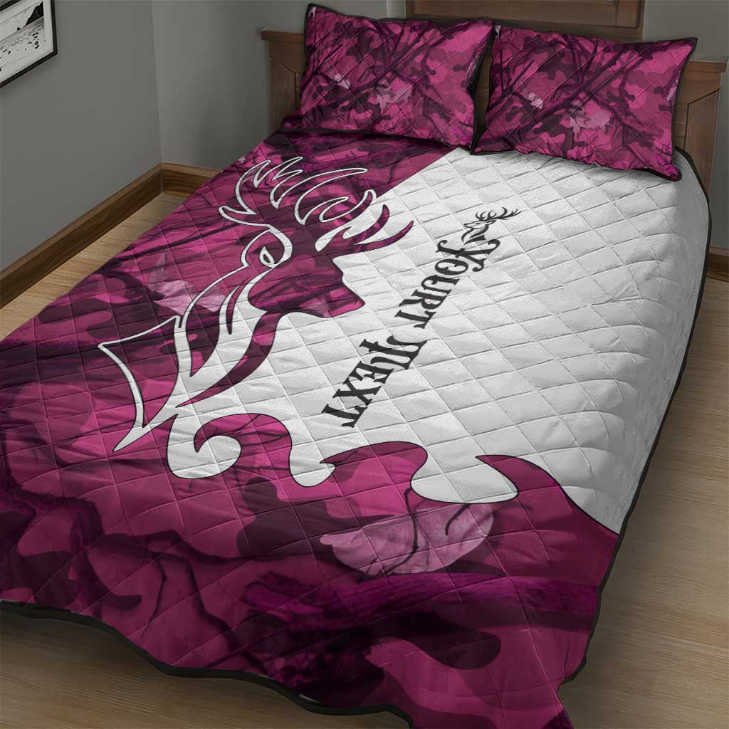 Pink Camo Customize Name Deer Hunting Quilt Bed Set Tribal Buck Silhouette - Wonder Print Shop
