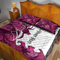 Pink Camo Customize Name Deer Hunting Quilt Bed Set Tribal Buck Silhouette - Wonder Print Shop