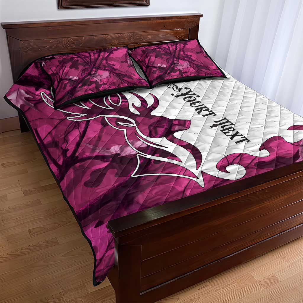 Pink Camo Customize Name Deer Hunting Quilt Bed Set Tribal Buck Silhouette - Wonder Print Shop