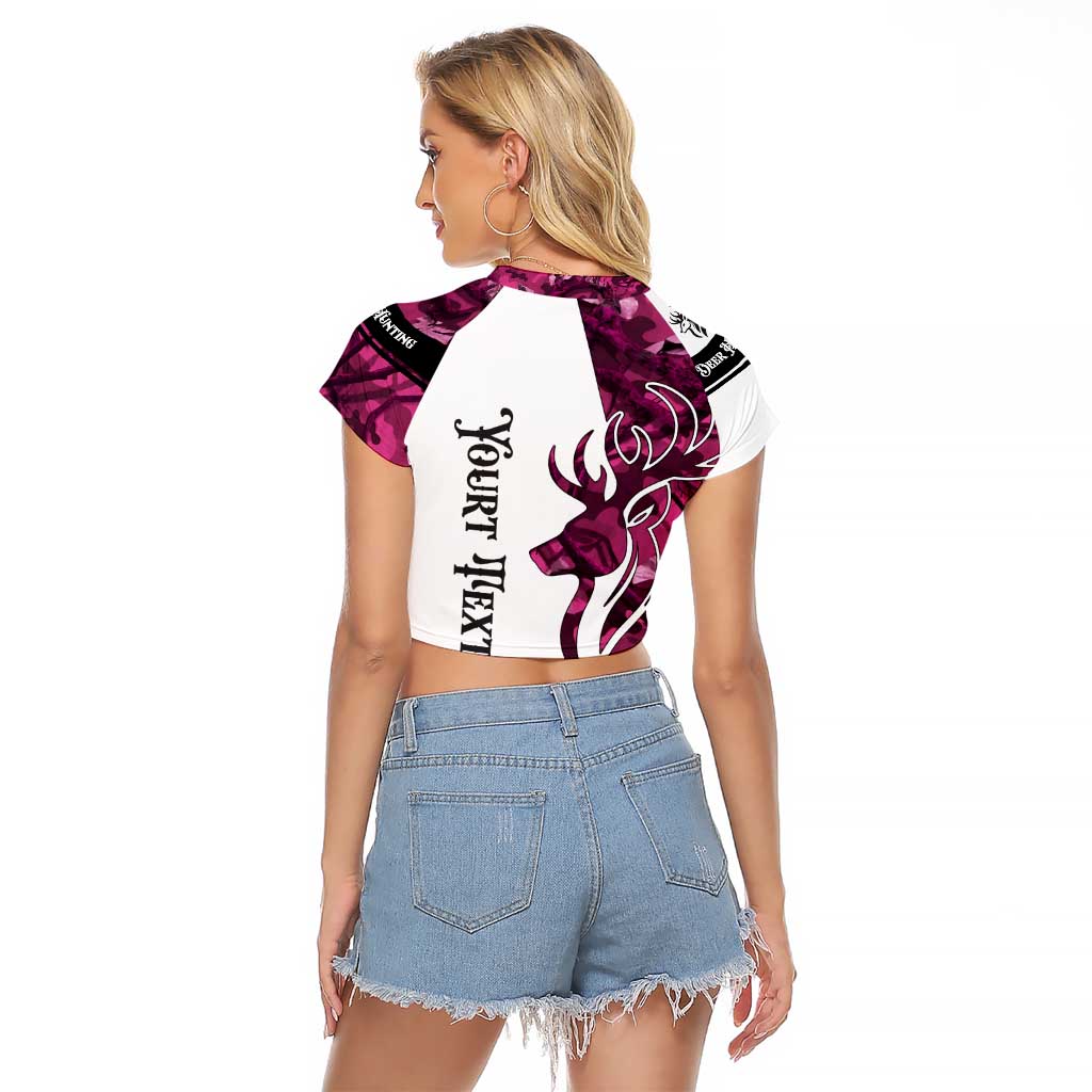 Pink Camo Customize Name Deer Hunting Raglan Cropped T Shirt Tribal Buck Silhouette - Wonder Print Shop