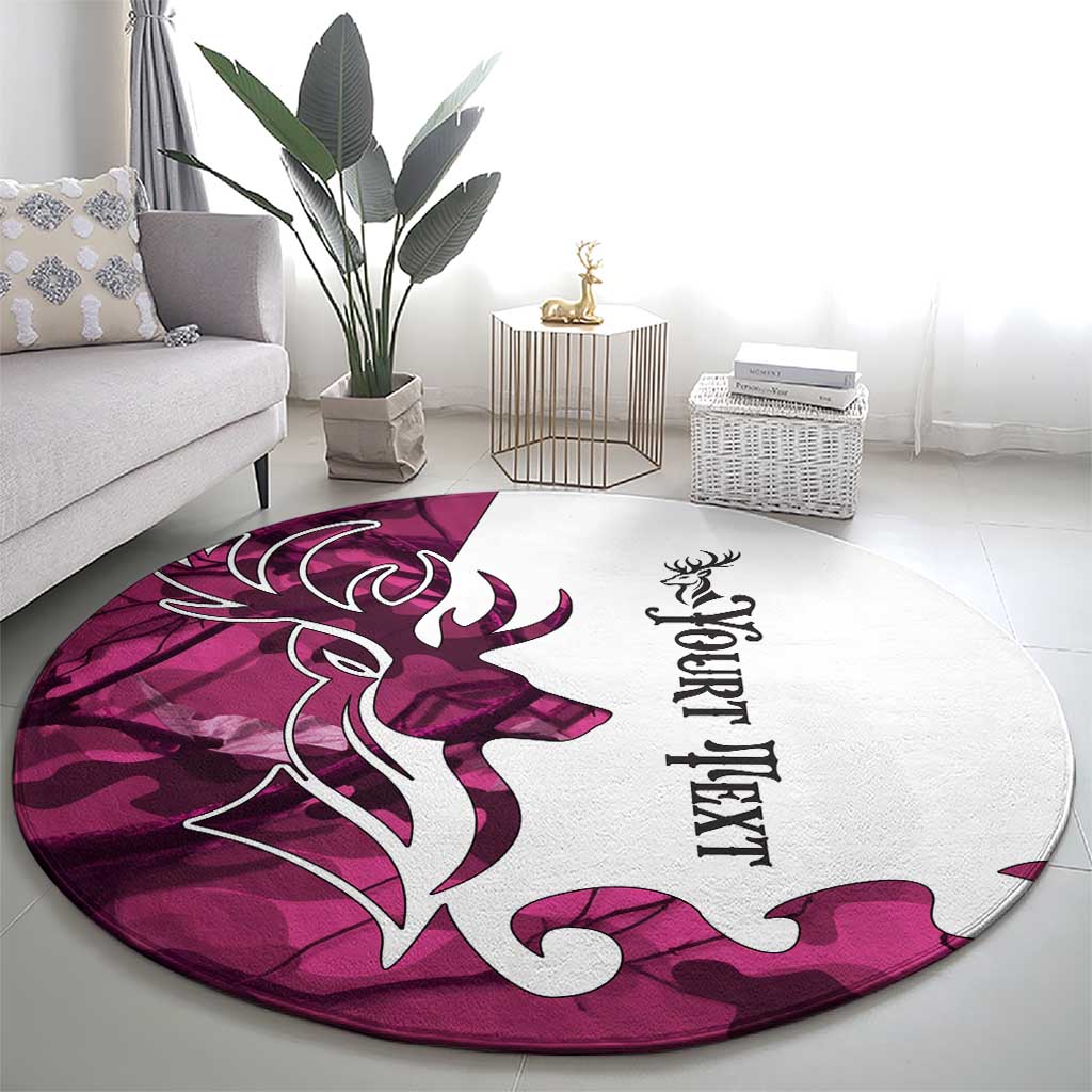 Pink Camo Customize Name Deer Hunting Round Carpet Tribal Buck Silhouette - Wonder Print Shop