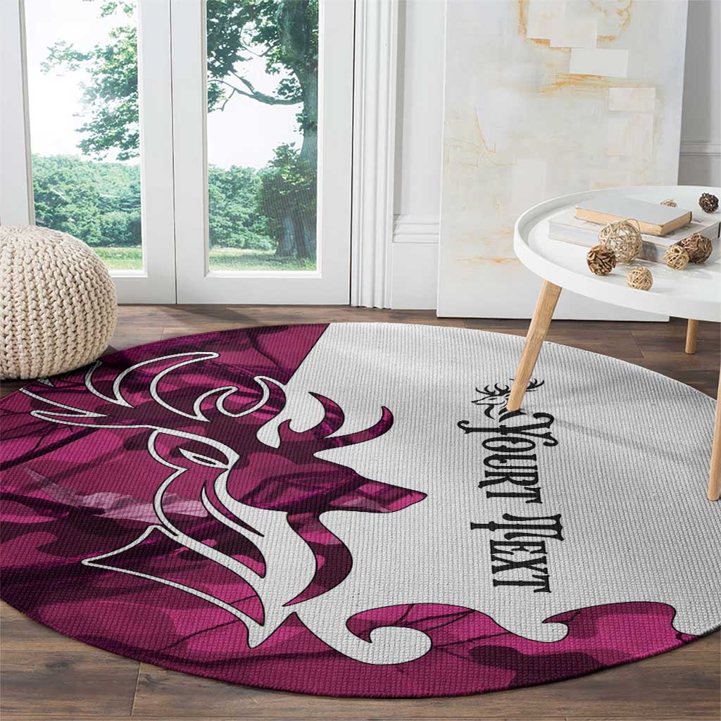 Pink Camo Customize Name Deer Hunting Round Carpet Tribal Buck Silhouette - Wonder Print Shop