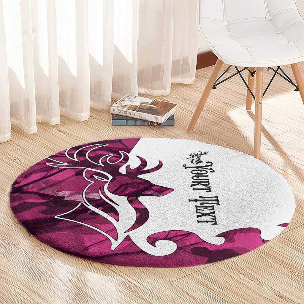 Pink Camo Customize Name Deer Hunting Round Carpet Tribal Buck Silhouette - Wonder Print Shop
