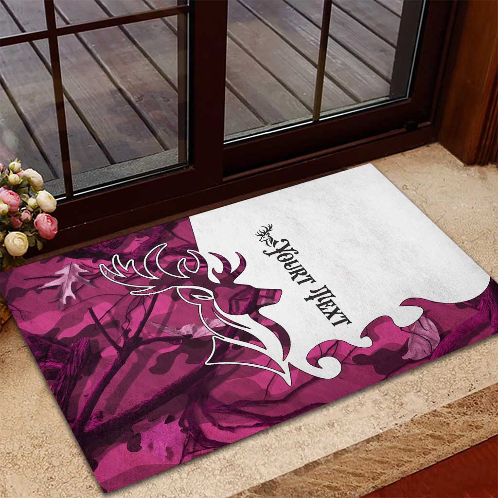 Pink Camo Customize Name Deer Hunting Rubber Doormat Tribal Buck Silhouette - Wonder Print Shop