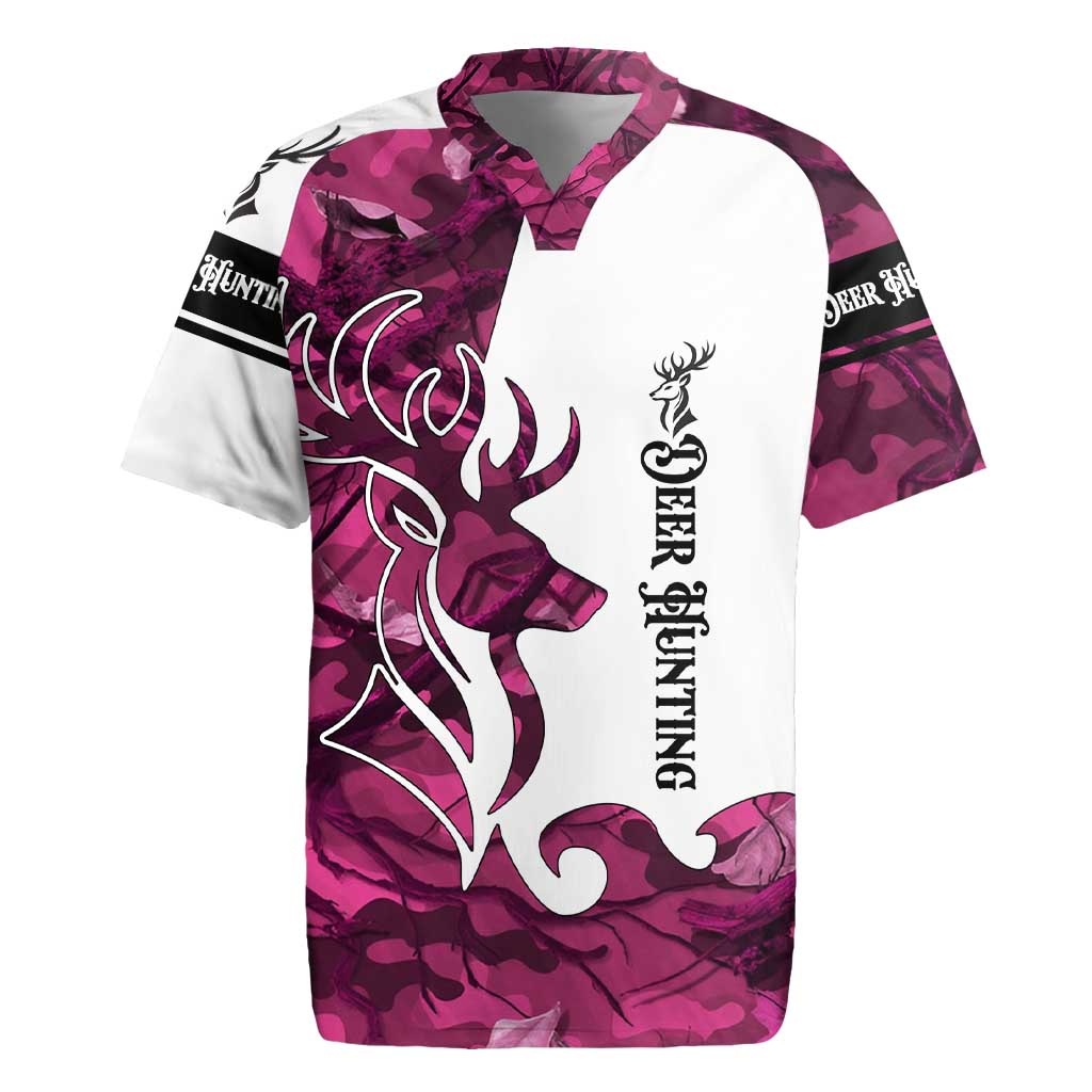 Pink Camo Customize Name Deer Hunting Rugby Jersey Tribal Buck Silhouette - Wonder Print Shop