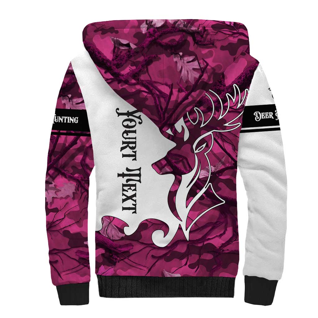 Pink Camo Customize Name Deer Hunting Sherpa Hoodie Tribal Buck Silhouette - Wonder Print Shop
