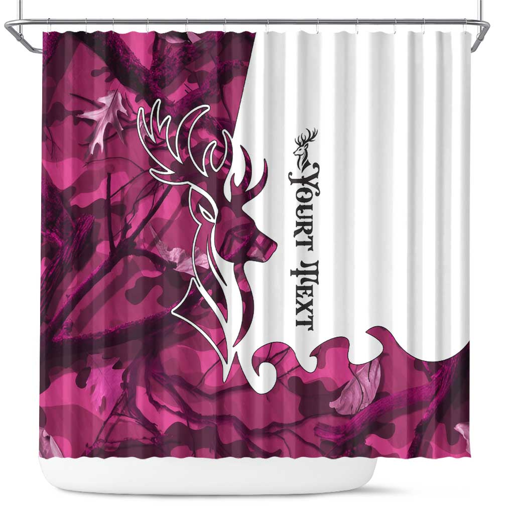 Pink Camo Customize Name Deer Hunting Shower Curtain Tribal Buck Silhouette - Wonder Print Shop