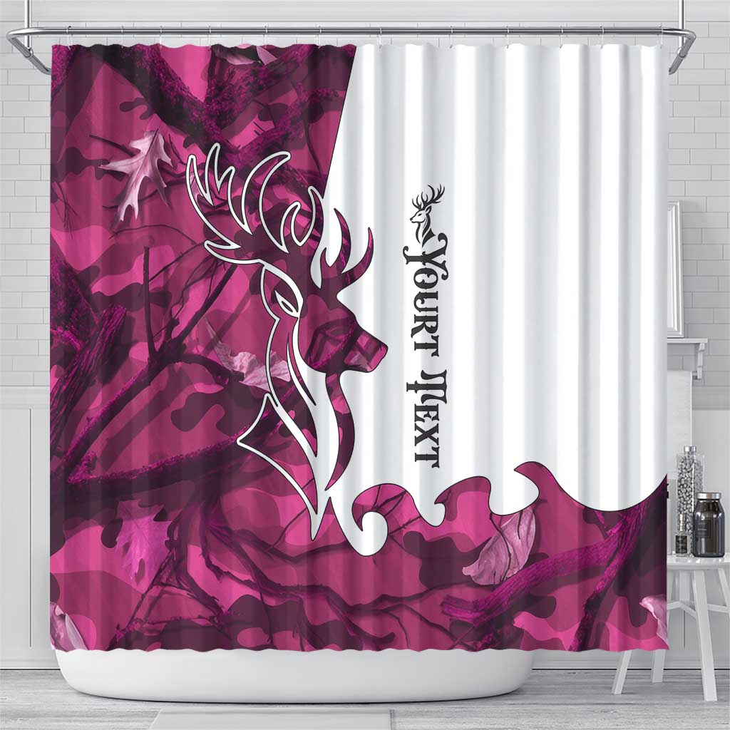 Pink Camo Customize Name Deer Hunting Shower Curtain Tribal Buck Silhouette - Wonder Print Shop