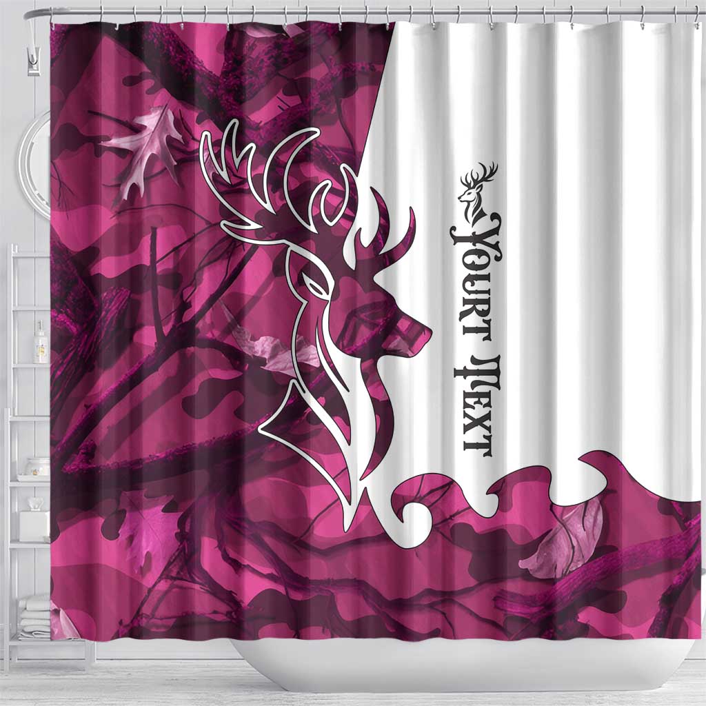Pink Camo Customize Name Deer Hunting Shower Curtain Tribal Buck Silhouette - Wonder Print Shop
