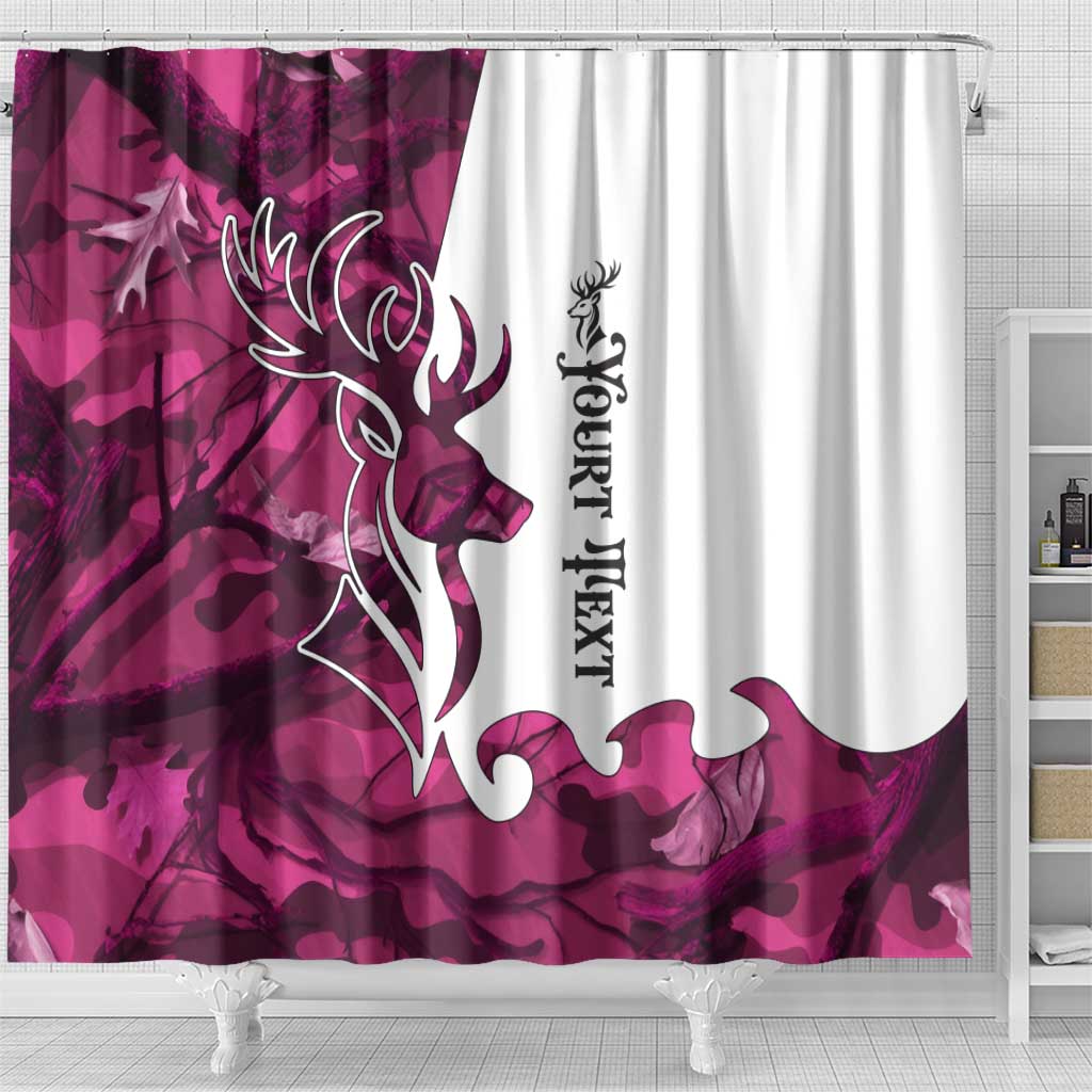 Pink Camo Customize Name Deer Hunting Shower Curtain Tribal Buck Silhouette - Wonder Print Shop