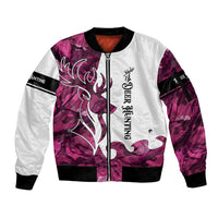 Pink Camo Customize Name Deer Hunting Sleeve Zip Bomber Jacket Tribal Buck Silhouette - Wonder Print Shop