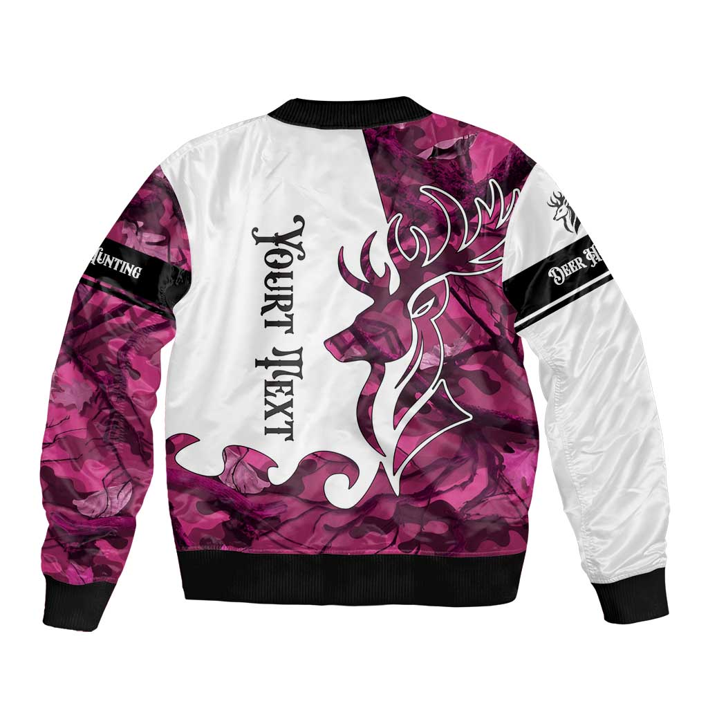 Pink Camo Customize Name Deer Hunting Sleeve Zip Bomber Jacket Tribal Buck Silhouette - Wonder Print Shop