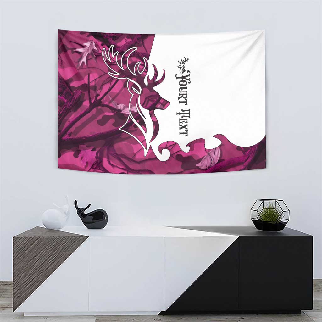 Pink Camo Customize Name Deer Hunting Tapestry Tribal Buck Silhouette - Wonder Print Shop