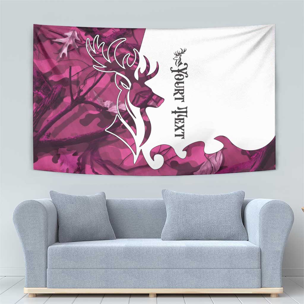 Pink Camo Customize Name Deer Hunting Tapestry Tribal Buck Silhouette - Wonder Print Shop