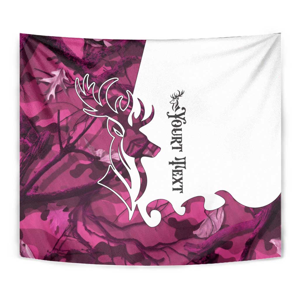 Pink Camo Customize Name Deer Hunting Tapestry Tribal Buck Silhouette - Wonder Print Shop