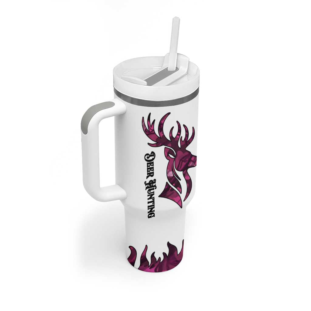 Pink Camo Customize Name Deer Hunting Tumbler With Handle Tribal Buck Silhouette - Wonder Print Shop