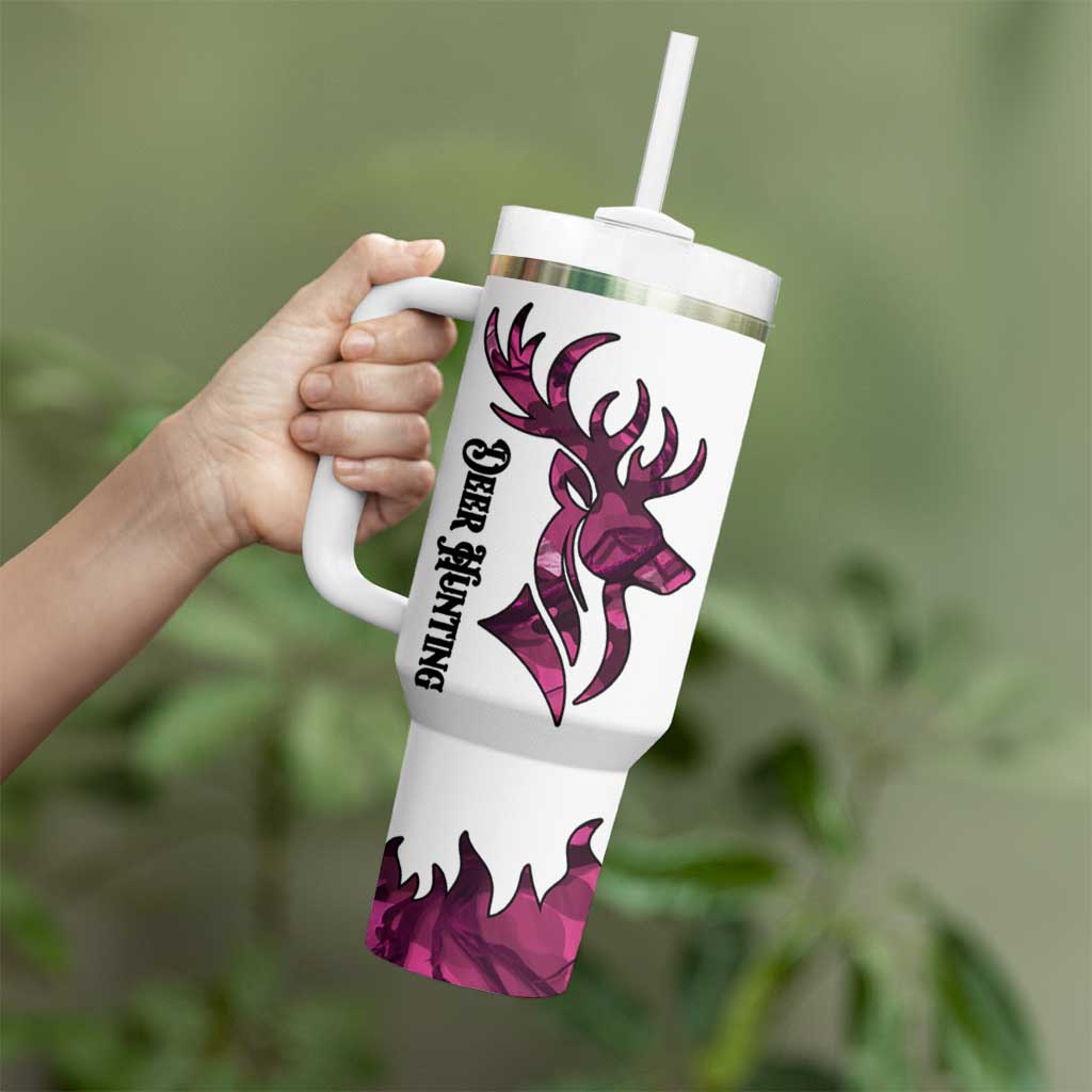 Pink Camo Customize Name Deer Hunting Tumbler With Handle Tribal Buck Silhouette - Wonder Print Shop