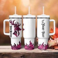 Pink Camo Customize Name Deer Hunting Tumbler With Handle Tribal Buck Silhouette - Wonder Print Shop