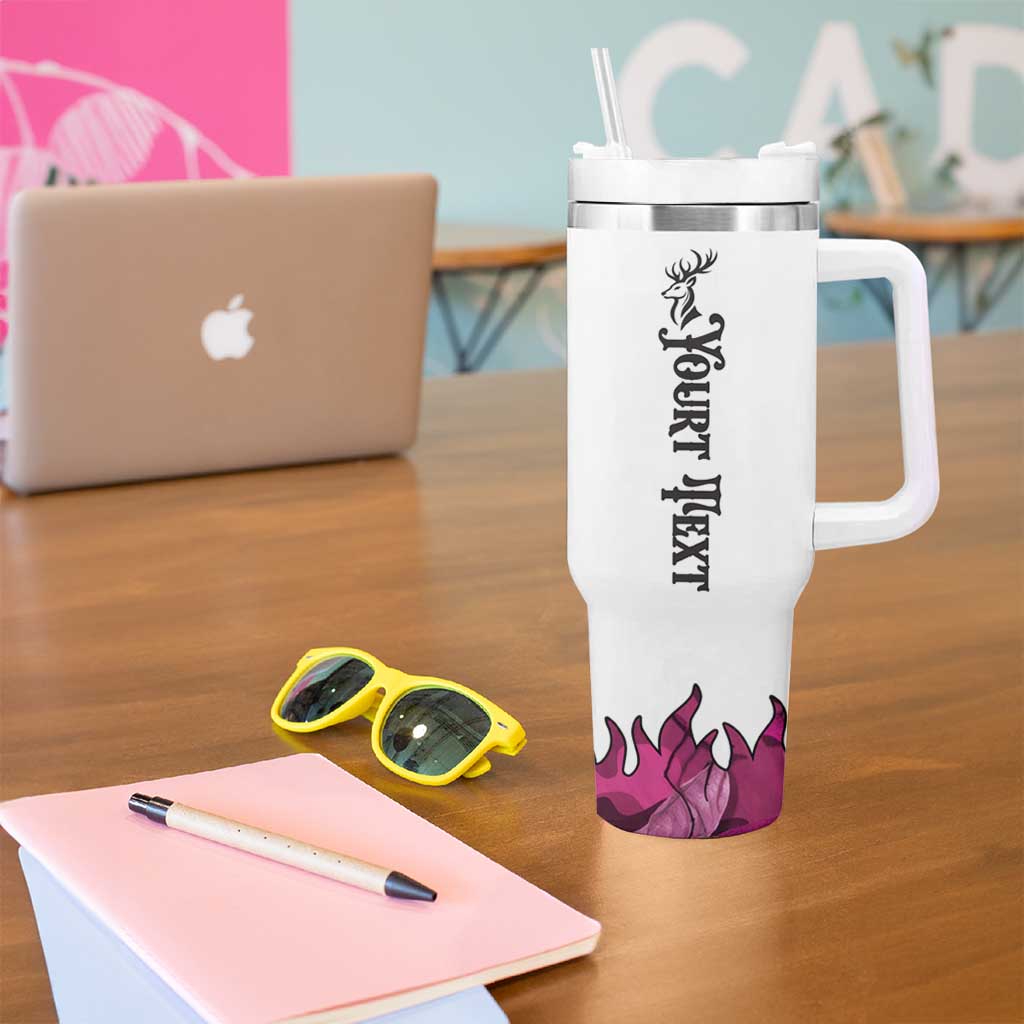 Pink Camo Customize Name Deer Hunting Tumbler With Handle Tribal Buck Silhouette - Wonder Print Shop