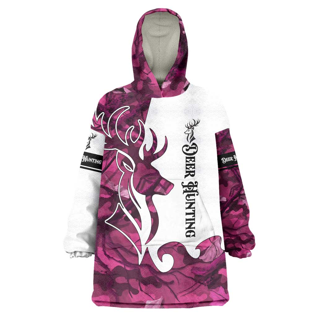 Pink Camo Customize Name Deer Hunting Wearable Blanket Hoodie Tribal Buck Silhouette - Wonder Print Shop